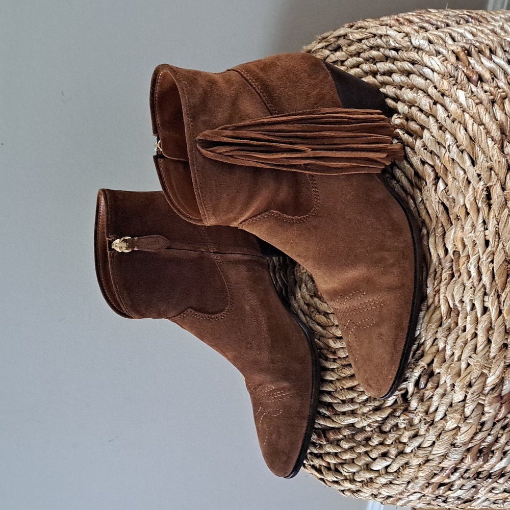 Polo Ralph Lauren Womens Lucille Brown Suede Western Fringe Ankle Booties S-8.5 - Picture 2 of 8